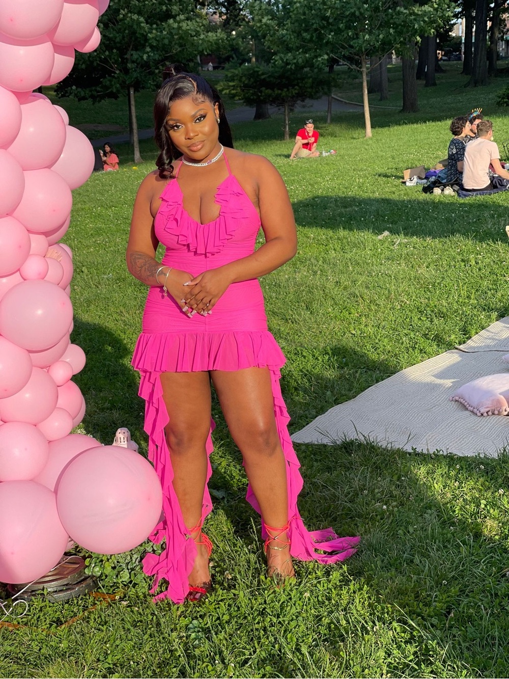 Fashion Nova Hot Pink Ruffle Halter High-Low Dress